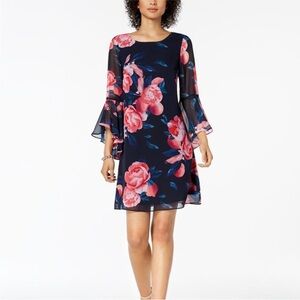 Nine West Chiffon Bell Sleeve Floral Print Dress